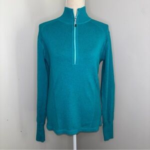 Eddie Bauer teal blue cotton blend half zip mock neck sweater size Large